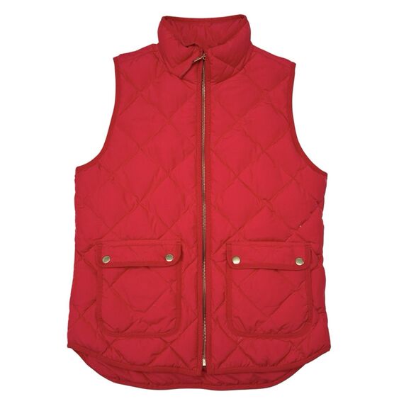 J Crew Quilted Vest Women’s Size XS Red Full Zip Sleeveless Cargo Pockets Casual - Picture 1 of 8